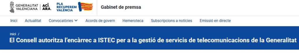 El Consell autoriza el encargo a ISTEC para la gestión de servicios de telecomunicaciones de la Generalitat