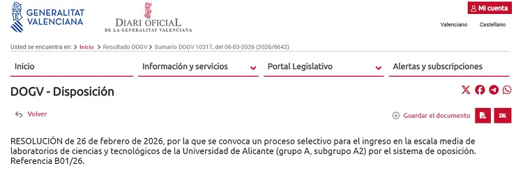 Nueva oportunidad profesional para el ingreso en la escala media de laboratorios de ciencias y tecnológicos de la Universidad de Alicante