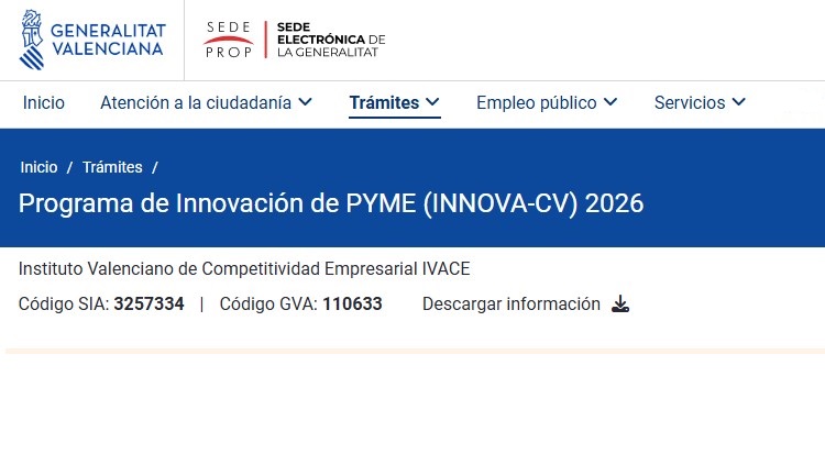 Programa de Innovación de PYME (INNOVA-CV) 2026