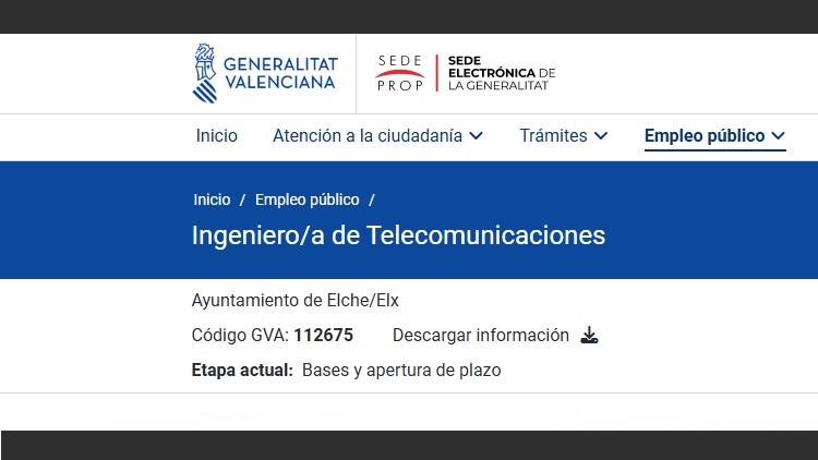 Bolsa de trabajo temporal de Ingeniero/a de Telecomunicaciones en el Ayuntamiento de Elche