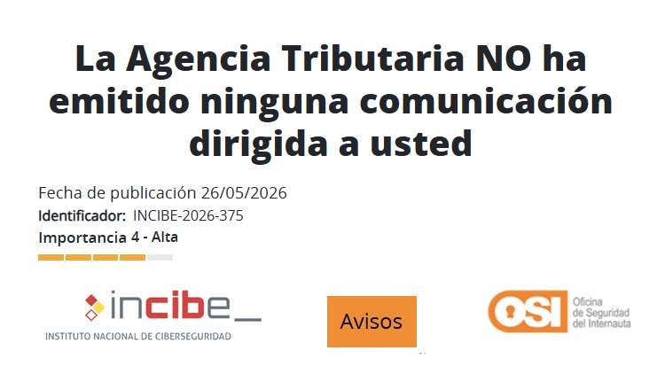El INCIBE alerta sobre una campaña de suplantación de la AEAT