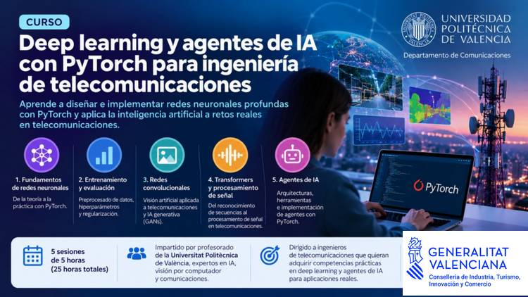 Curso subvencionado: Deep learning y agentes de IA con PyTorch para ingeniería de telecomunicaciones.